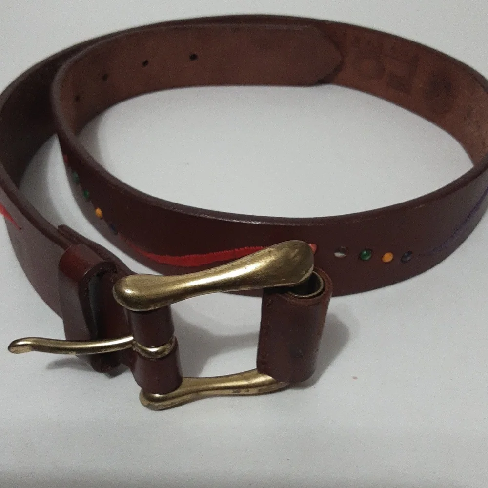 VTG Fossil Genuine‎ Leather Multicolor Beaded  Belt